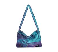 OWFKAY Borsa a tracolla da donna in peluche da donna morbida borsa a tracolla per l'inverno con cervi luminosi tirare slitte attraverso la pioggia di meteoriti e passeggeri con pinguini che tengono