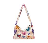 OWFKAY Borsa a tracolla da donna in peluche da donna morbida borsa a tracolla per l'inverno motivo a cuori disegnati a mano