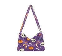 OWFKAY Borsa a tracolla da donna in peluche da donna, morbida borsa a tracolla per l'inverno, motivo teschio caramella zucca pipistrello