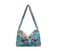 OWFKAY Borsa a tracolla da donna in peluche, morbida borsa a tracolla per l'inverno con delfini che ridono