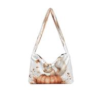 OWFKAY Borsa a tracolla da donna in peluche, morbida borsa a tracolla per l'inverno, scoiattolo, zucca, autunno
