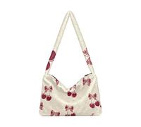 OWFKAY Borsa a tracolla in peluche con fiocco retrò rosso ciliegia, borsa a tracolla da donna soffice per autunno e inverno