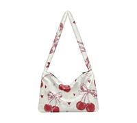 OWFKAY Borsa a tracolla in peluche con fiocco rosso ciliegia amore, borsa a tracolla da donna, soffice borsa tote da donna per autunno e inverno