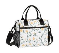 OWFKAY Borsa da pranzo isolata da donna borsa termica riutilizzabile per adulti colore giallo piccolo fiore incrociato con tracolla pic-nic S
