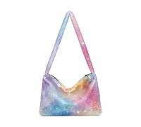 OWFKAY Borsa in peluche sotto le ascelle, motivo arcobaleno con stelle sfumate ad acquerello, borsa a tracolla da donna, soffice borsa tote da donna per autunno e inverno