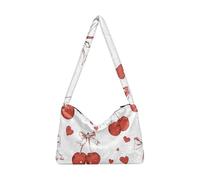 OWFKAY Borsa in peluche sotto le ascelle, motivo con fiocchi di ciliegie rosse, borsa a tracolla da donna, soffice borsa tote da donna per autunno e inverno