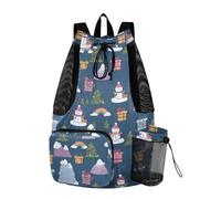 OWFKAY Borsa per attrezzatura da nuoto con coulisse in rete borsa sportiva da palestra zaino da spiaggia surf pupazzo di neve famiglie giocano sotto l'arcobaleno aurora alberi di Natale coperti con