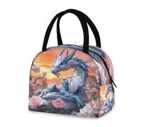 OWFKAY Borsa per il pranzo isolata borsa tote bag fiore drago blu riutilizzabile contenitori frigo organizzatore scuola all'aperto per donne, uomini, ragazze, ragazzi bambini