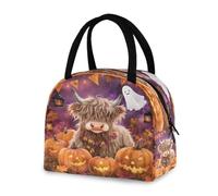 OWFKAY Borsa per il pranzo isolata borsa tote bag Highland mucca fantasma riutilizzabile contenitori frigo organizzatore scuola all'aperto per donne, uomini, ragazze, ragazzi bambini