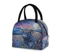 OWFKAY Borsa per il pranzo isolata borsa tote bag Highland mucca mezzanotte riutilizzabile contenitori frigo organizzatore scuola all'aperto per donne, uomini, ragazze, ragazzi bambini