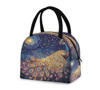 OWFKAY Borsa per il pranzo isolata borsa tote bag pavone stellato riutilizzabile contenitori refrigeranti organizer scuola all'aperto per donne, uomini, ragazze, ragazzi bambini