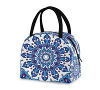 OWFKAY Borsa per il pranzo isolata borsa tote bag poligono blu a forma di fiore riutilizzabile contenitori refrigeranti organizer scuola all'aperto per donne, uomini, ragazze, ragazzi bambini