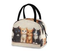 OWFKAY Borsa per il pranzo isolata borsa tote bag quattro gattini acquerello riutilizzabili contenitori refrigeranti organizzatore scuola all'aperto per donne, uomini, ragazze, ragazzi bambini