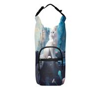 OWFKAY Borsa portabottiglie con gatto bianco sulla collina di fronte al castello e fiori rosa portabottiglie, accessori per bottiglia d'acqua sportiva, Multicolore, Taglia unica, Borsa per bottiglia