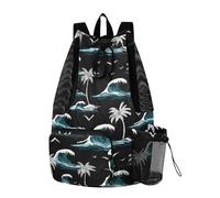 OWFKAY Borsa sportiva con coulisse in rete per attrezzatura da nuoto, palestra, nuoto, spiaggia, surf, mare, palma, gabbiano