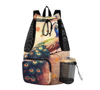 OWFKAY Borsa sportiva con coulisse in rete per attrezzatura da nuoto, palestra, spiaggia, surf, un bellissimo pavone