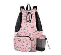 OWFKAY Borsa sportiva con coulisse in rete per attrezzatura da nuoto, palestra, zaino da spiaggia, surf, motivo a ossa di cane