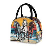OWFKAY Borsa termica per il pranzo, borsa termica con tre cavalli, riutilizzabile, organizer per la scuola all'aperto, per donne, uomini, ragazze, ragazzi e bambini