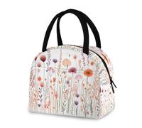 OWFKAY Borsa termica per il pranzo, borsa tote in stile bohémien, con fiori, riutilizzabile, organizer per la scuola all'aperto, per donne, uomini, ragazze, ragazzi e bambini