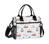 OWFKAY Borsa termica per il pranzo da donna, borsa termica per adulti, riutilizzabile, con ancore nautiche, borsa a tracolla per picnic, S