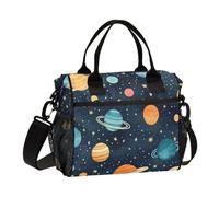 OWFKAY Borsa termica per il pranzo da donna, borsa termica per adulti, riutilizzabile, spaziale, pianeta, carino, blu navy, a tracolla per picnic, S