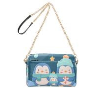OWFKAY Borse a tracolla da donna in pelle PU Borse a tracolla a tracolla borse a tracolla regolabili con cinturino largo pinguino famiglie indossano cappelli di lana stelle galleggianti e bastoncini