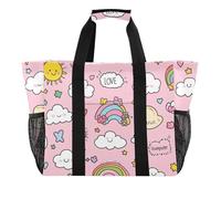 OWFKAY Borsone da viaggio, borsa sportiva da palestra, borsa da spiaggia impermeabile, borsa a tracolla da donna, pieghevole, riutilizzabile, rosa con cartoni animati arcobaleno, Arcobaleno Rosa