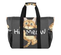 OWFKAY Borsone da viaggio, borsa sportiva da palestra, borsa da spiaggia impermeabile, borsa a tracolla per weekender da donna, pieghevole, riutilizzabile, carino gatto miao, Simpatico gatto da