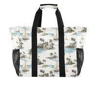 OWFKAY Borsone da viaggio, borsa sportiva da palestra, borsa da spiaggia impermeabile, borsa a tracolla per weekender da donna, pieghevole, riutilizzabile, motivo palme e barca a vela, Modello di