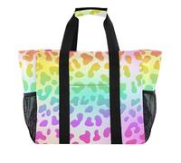 OWFKAY Borsone da viaggio, borsa sportiva da palestra, borsa da spiaggia impermeabile, borsa a tracolla da donna, pieghevole, riutilizzabile, stampa leopardata arcobaleno, Stampa leopardata arcobaleno