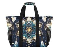 OWFKAY Borsone da viaggio, borsa sportiva da palestra, borsa da spiaggia impermeabile, borsa a tracolla per weekender da donna, pieghevole, riutilizzabile, motivo con piume di fiore blu, Motivo Piume