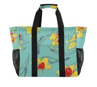 OWFKAY Borsone da viaggio, borsa sportiva da palestra, borsa da spiaggia impermeabile, borsa a tracolla per weekender, borsa da notte da donna, pieghevole, riutilizzabile, narciso giallo su verde