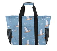 OWFKAY Borsone da viaggio, borsa sportiva da palestra, borsa da spiaggia impermeabile, borsa a tracolla per weekender, borsa da notte per donne, pieghevole, riutilizzabile, motivo squali e tavole da