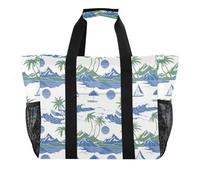 OWFKAY Borsone da viaggio, borsa sportiva da palestra, borsa da spiaggia impermeabile, borsa a tracolla per weekender da donna, pieghevole, riutilizzabile, motivo a onde di palme, barca a vela