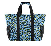OWFKAY Borsone da viaggio, borsa sportiva da palestra, borsa da spiaggia impermeabile, borsa a tracolla da donna, pieghevole, riutilizzabile, stampa leopardata blu gialla, Stampa leopardata blu gialla