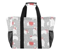 OWFKAY Borsone da viaggio, borsa sportiva da palestra, borsa da spiaggia impermeabile, borsa a tracolla per weekender da donna, pieghevole, riutilizzabile, con orso natalizio bianco invernale, Orso di