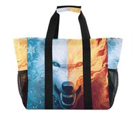 OWFKAY Borsone da viaggio, borsa sportiva da palestra, borsa da spiaggia impermeabile, borsa a tracolla da donna, pieghevole, riutilizzabile, con lupo di ghiaccio e fuoco, Lupo del fuoco di, Misura