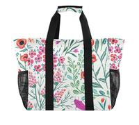 OWFKAY Borsone da viaggio, borsa sportiva da palestra, borsa da spiaggia impermeabile, borsa a tracolla da donna, pieghevole, riutilizzabile, con ciliegie e fiori colorati, Ciliegia e fiori colorati