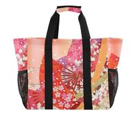 OWFKAY Borsone da viaggio, borsa sportiva da palestra, borsa da spiaggia impermeabile, borsa a tracolla da donna, pieghevole, riutilizzabile, rosso rosa ciliegia Blooosm, Rosso Rosa Cherry Blooosm