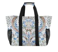 OWFKAY Borsone da viaggio, borsa sportiva da palestra, borsa da spiaggia impermeabile, borsa a tracolla per weekender, borsa da notte da donna, pieghevole, riutilizzabile, motivo geometrico bianco 3