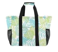 OWFKAY Borsone da viaggio, borsa sportiva da palestra, borsa da spiaggia impermeabile, borsa a tracolla per weekender, borsa da notte per donne, pieghevole, riutilizzabile, foglie verdi e blu, Foglie