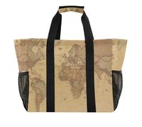 OWFKAY Borsone da viaggio, borsa sportiva da palestra, borsa da spiaggia impermeabile, borsa a tracolla da donna, pieghevole, riutilizzabile, mappa vintage, Mappa Vintage, Misura unica, Bagaglio a