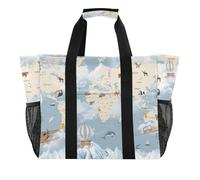 OWFKAY Borsone da viaggio, borsa sportiva da palestra, borsa da spiaggia impermeabile, borsa a tracolla da donna, pieghevole, riutilizzabile, tema animali con mappa del mondo, Animali Mappa del Mondo