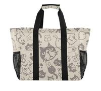 OWFKAY Borsone da viaggio, borsa sportiva da palestra, borsa da spiaggia impermeabile, borsa a tracolla da donna, pieghevole, riutilizzabile, marrone gatto e zampa, Gatto marrone e zampa, Misura unica