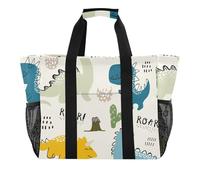 OWFKAY Borsone da viaggio, borsa sportiva da palestra, borsa da spiaggia impermeabile, borsa a tracolla per weekender da donna, pieghevole, riutilizzabile, motivo dinosauro infantile senza cuciture