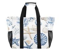 OWFKAY Borsone da viaggio, borsa sportiva da palestra, borsa da spiaggia impermeabile, borsa a tracolla da donna, pieghevole, riutilizzabile, blu e beige Sea Life Waterc, Acqua Sea Life Blu e Beige