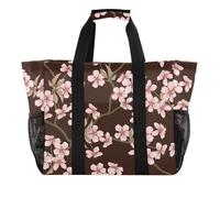 OWFKAY Borsone da viaggio, borsa sportiva da palestra, borsa da spiaggia impermeabile, borsa a tracolla da donna, pieghevole, riutilizzabile, con fiori di ciliegia rosa su marrone, Rosa Cherry Bloosom