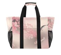 OWFKAY Borsone da viaggio, borsa sportiva da palestra, borsa da spiaggia impermeabile, borsa a tracolla per weekender da donna, pieghevole, riutilizzabile, con carpe koi primaverili e fiori Sakura