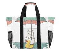 OWFKAY Borsone da viaggio, borsa sportiva da palestra, impermeabile, borsa da spiaggia a tracolla, borsa per la notte da donna, pieghevole, riutilizzabile, gatto bianco e anatra9, Gatto bianco e