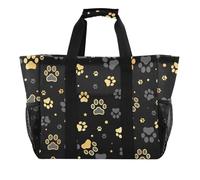 OWFKAY Borsone da viaggio, borsa sportiva da palestra, impermeabile, borsa da spiaggia a tracolla per weekender, borsa da notte da donna, pieghevole, riutilizzabile, con stampa di zampe di cane dorate